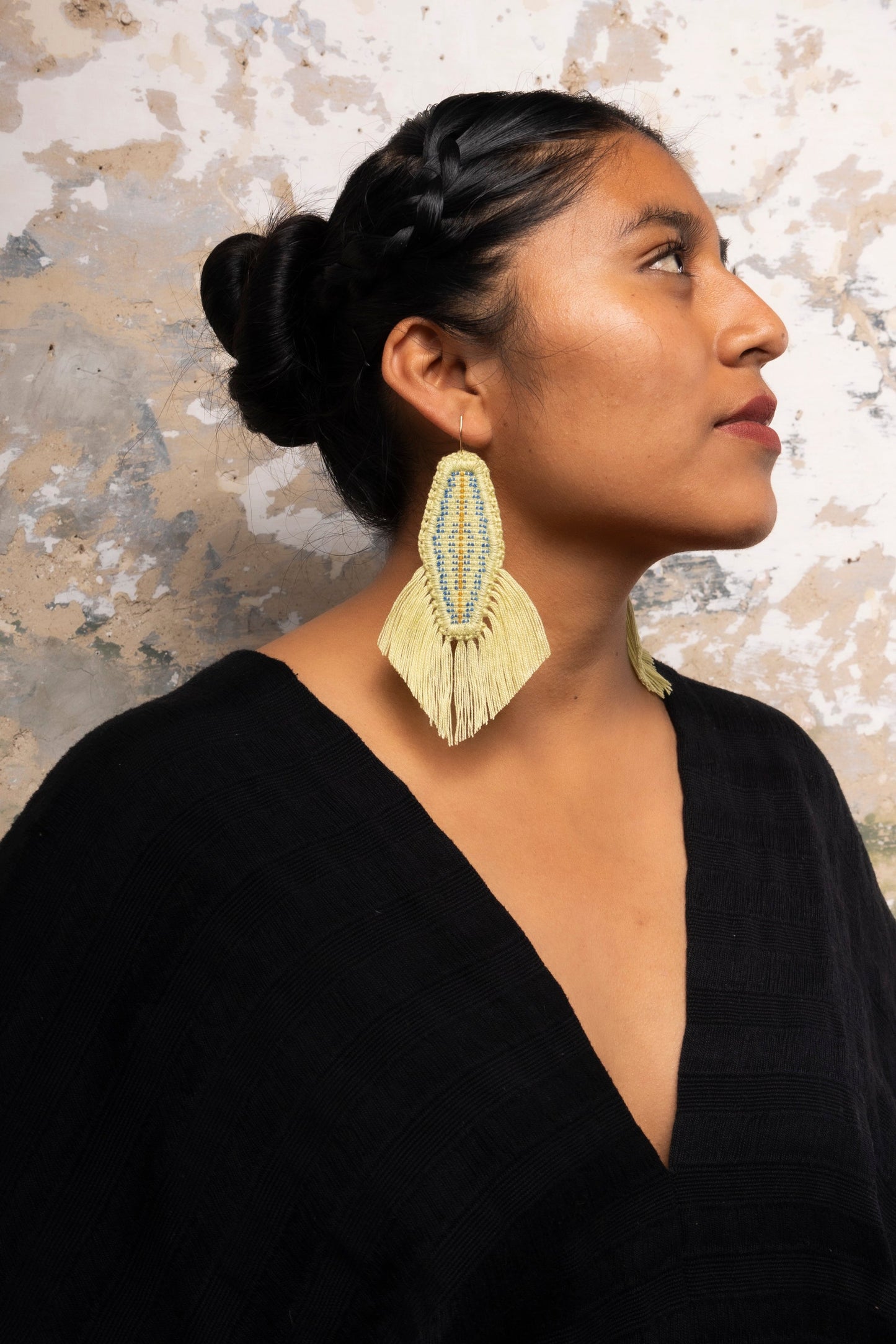 Pistachio Green Fringed Feather Earrings