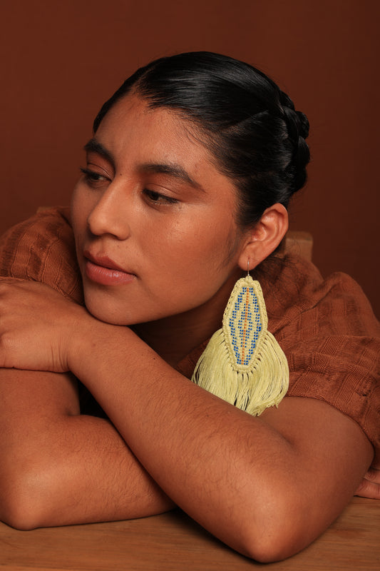 Pistachio Green Fringed Feather Earrings